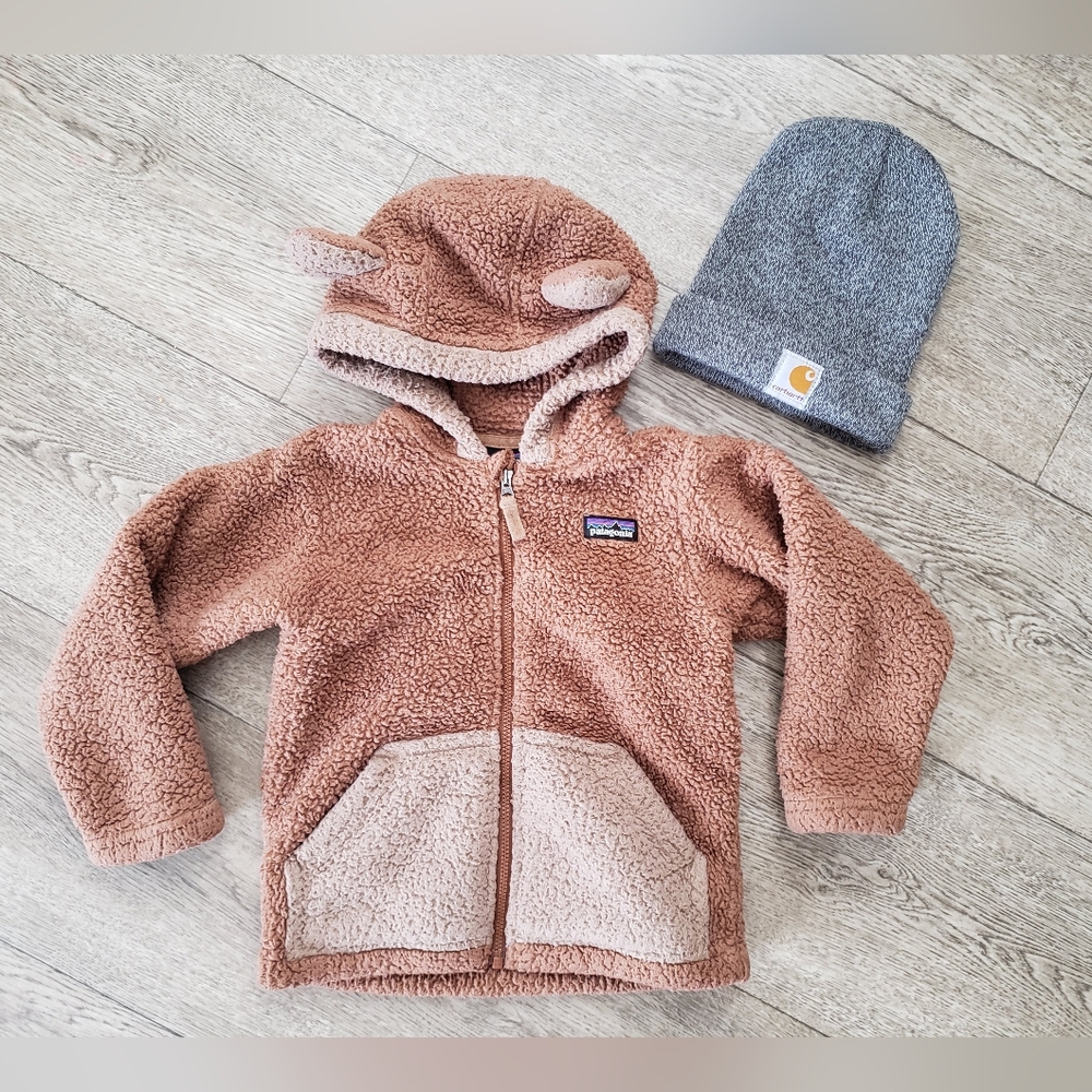 Patagonia hoodie 3t and Carhartt beanie